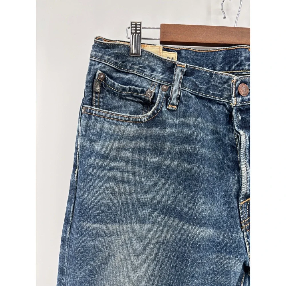 Abercrombie & Fitch Mens Blue Denim Classic Straight Distressed Jeans 34x32